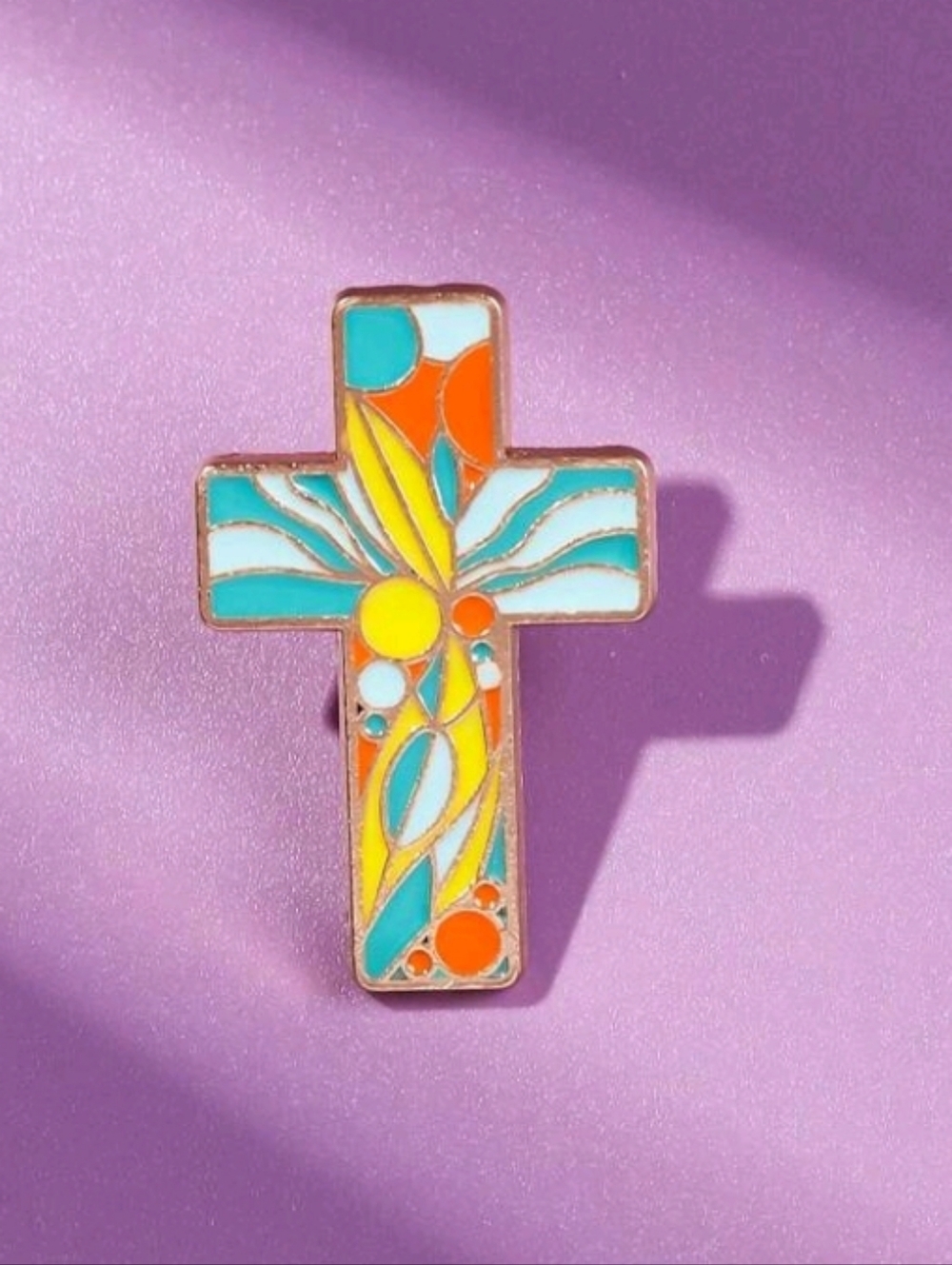 Multicolor Golden Artistic Cross Enamel Brooch Pin